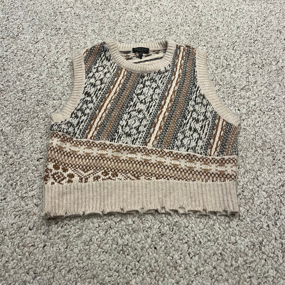 Rag & Bone Hollis Sweater Vest M Fair Isle Patchwork Wool Alpaca Casual